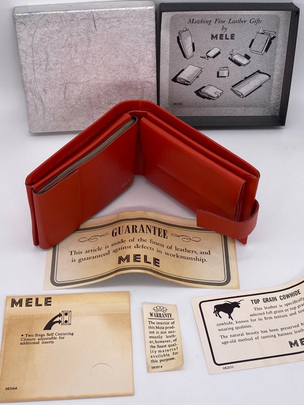 Mele Leather Wallet Orange Top Grain Cowhide Photo Card Key Retro VTG NIB NEW